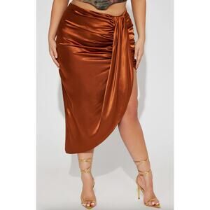 2/$30 NWT Fashion Nova Valencia Wrap Satin Midi Skirt Bronze Plus Size 2X